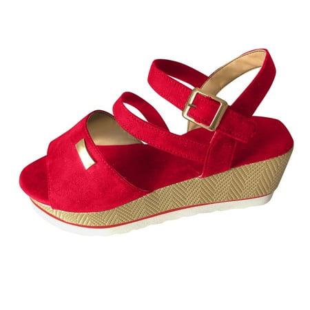 

Larisalt Sandals For Women Women s Desert Kiss-Stretch Quarter Strap Sandal Flat Red