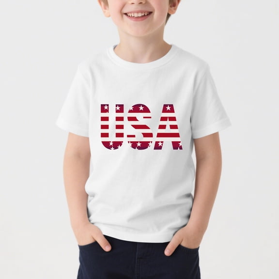 SGFCWSX Teens 4th of July T-Shirts Boys Girls Patriotic Short Sleeve American Flag Print Casual Graphic Tees White Size 14-15Years