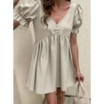 thumbnail image 2 of Women's Puff Sleeve Babydoll Mini Dress with Button Detail and 95% Polyester 5% Spandex Fabric for Everyday Wear, 2 of 10