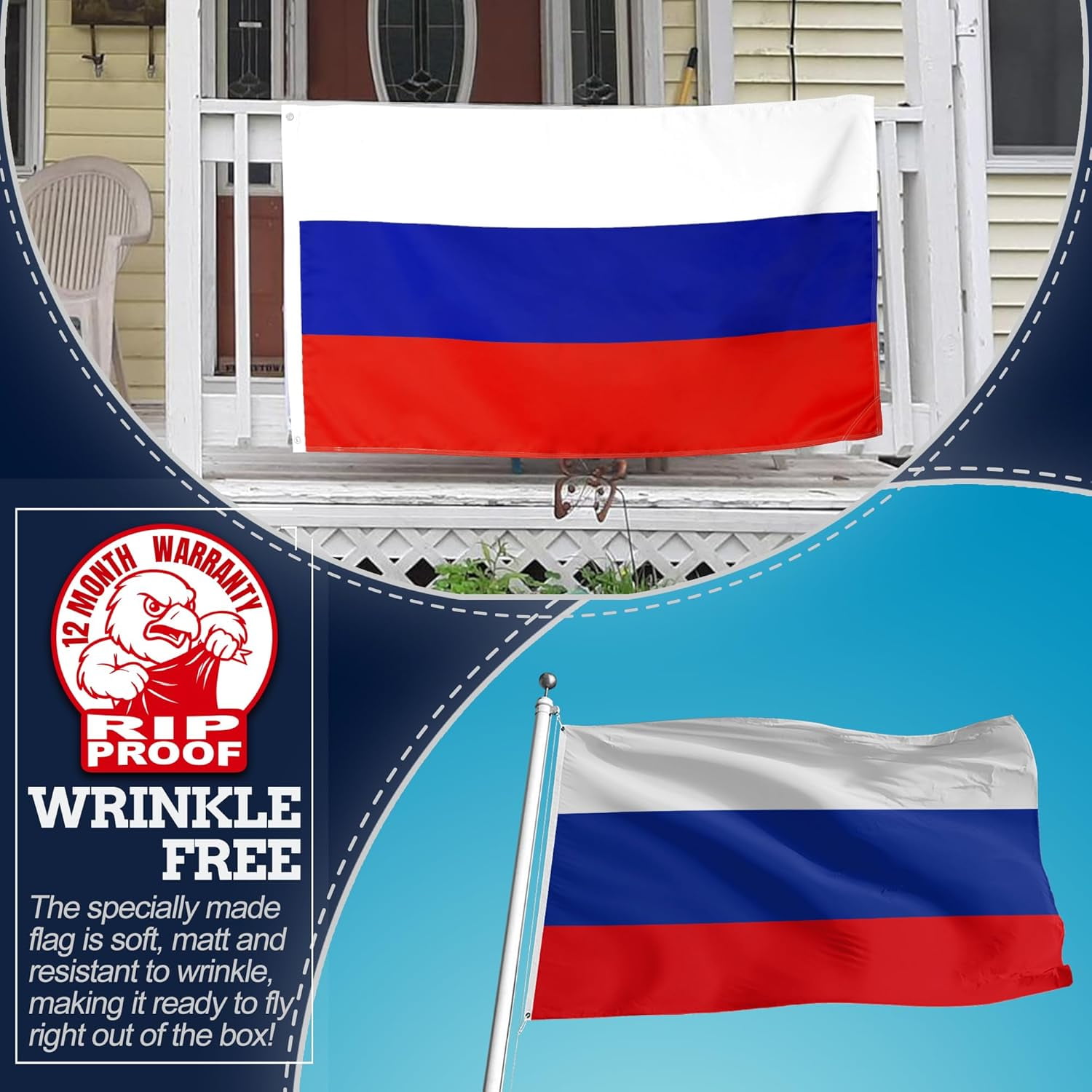Anley 3' x 5' Rip-Proof Technology Double Sided 3-Ply Russia Flag