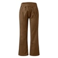 thumbnail image 4 of Women's Linen Wide Leg Pants – Drawstring Elastic Waist Casual Trousers with Pockets, Lightweight Cotton Blend for Summer Beach & Lounging(Brown,S), 4 of 6