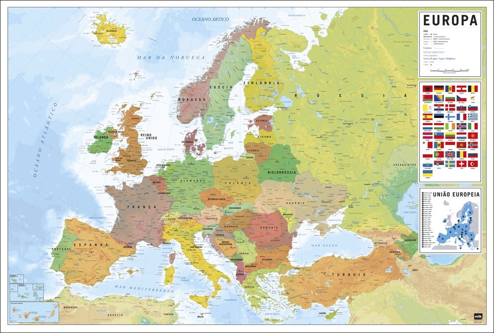 Political Map Of Europe (Europa) - Poster (Portuguese Language Map) (36 X 24")