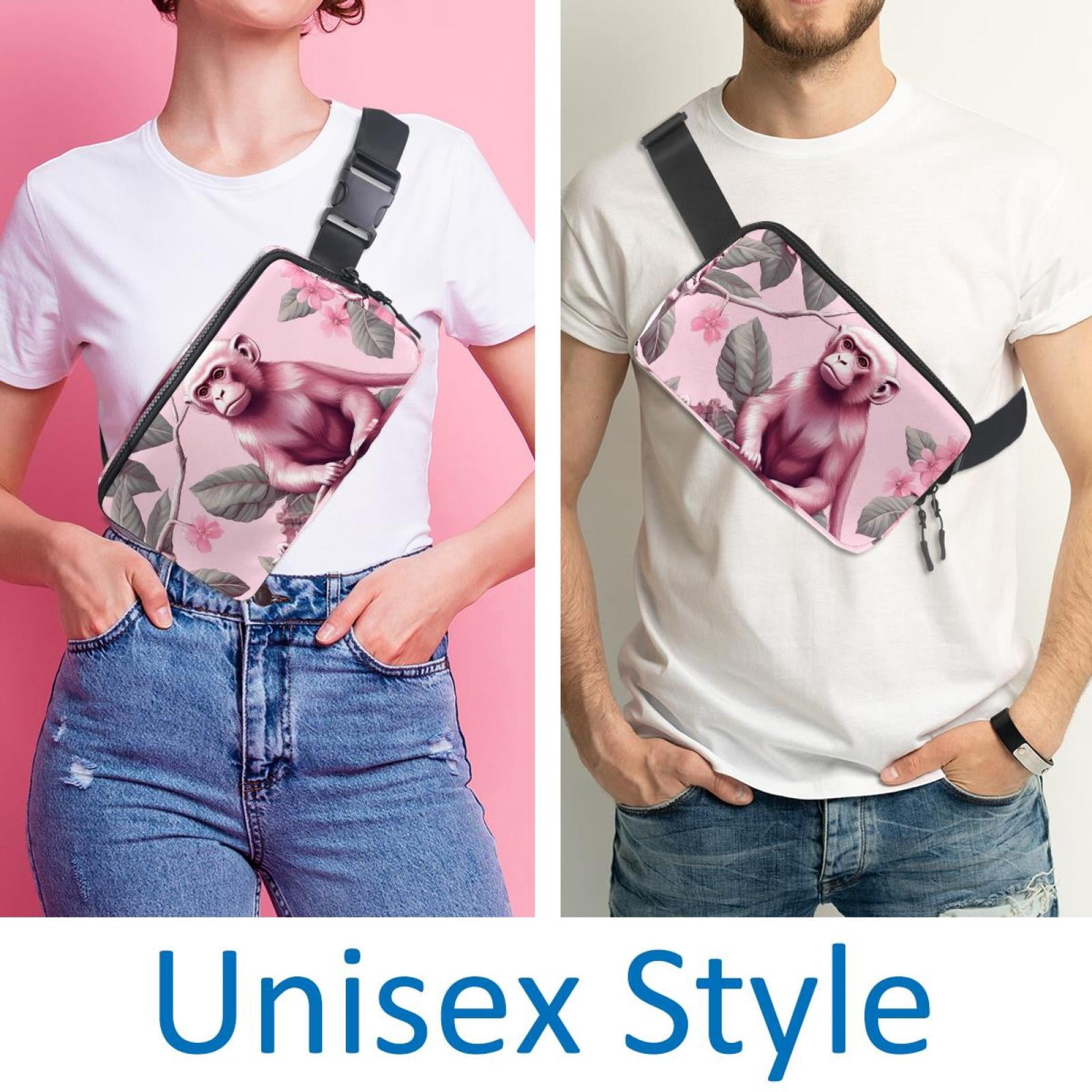 Pink monkey orangutan Lightweight Adjustable Fanny Bag Running Belt Waist Pack with Extension Strap Unisex