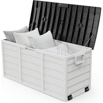 YANG2 75 Gallon Outdoor Storage Box, Lockable Plastic Storage Containers with Lid, Patio Deck Box Furniture for Garden, Pool, Balcony, Yard-White