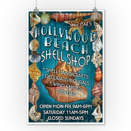 Florida Vintage Poster (Hollywood Beach, Florida - Shell Shop Vintage Sign - Lantern Press Poster (9x12 Art Print, Wall Decor Travel)