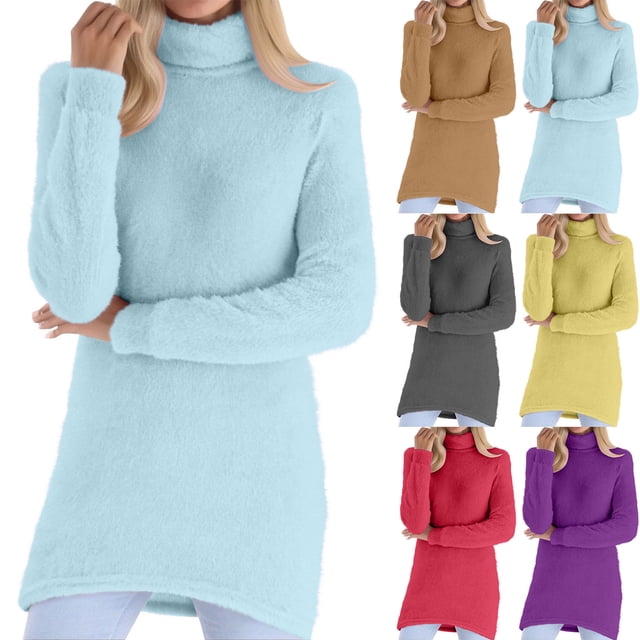 Yuyuzo Chandails pour Femmes Décontractés à Col Roulé Surdimensionnés Chandails d'Hiver Unis à Manches Longues Mode Chandail