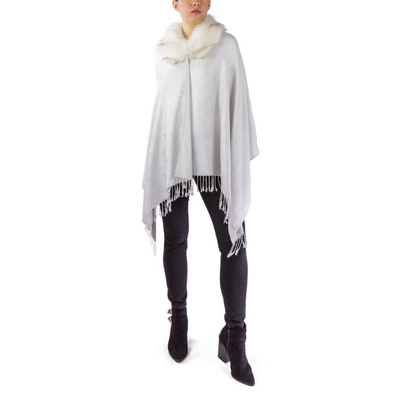 Adult Women's Paisley Metallic Shawl with Faux Fur