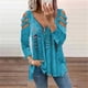 thumbnail image 2 of Moda mujer impresa manga larga con cuello en V cremallera Casual Tops camiseta Pompotops  gfhjh5564, 2 of 4