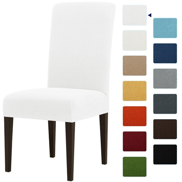 Subrtex Textured Grain Dining Chair Slipcover Washable Elastic Protector Set Of 2 White Com Subrtex Textured Grain Dining Chair, White Canvas Dining Room Chair Covers