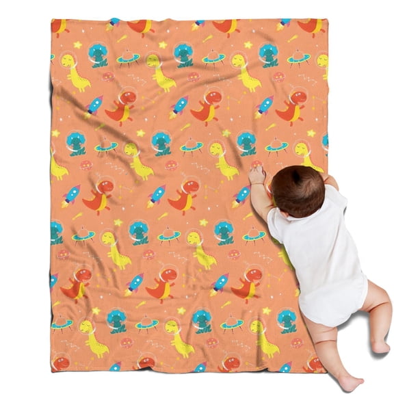 Colorful Dinosaurs Space Rockets Pattern Blanket,Comfortable Soft Lamb Wool Throw Blanket,All Season,Warm Lightweight Blankets for Sofa Bed Couch Living Room Chair,30"x40"