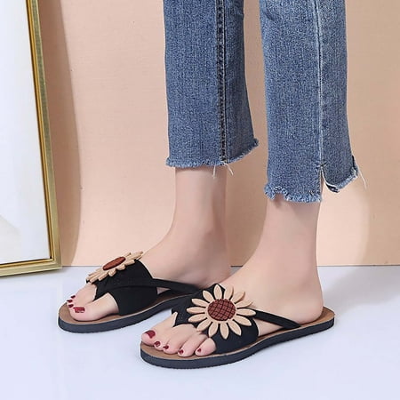 

BRISEZZS Women s Slide Sandals- Casual New Style Open Toe Flip-flops Beach Floral Summer Flat Slide Sandals #941 Black-40