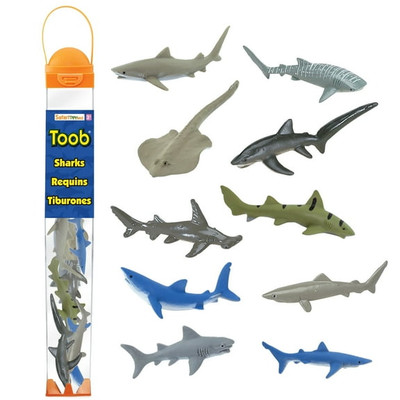 Safari Ltd. Sharks TOOB - 11 Figurines Including Great White, Whale Shark, Tiger, Hammerhead, Mako, and More - Educational Toy Set for Boys, Girls & Kids Toys Ages 3 