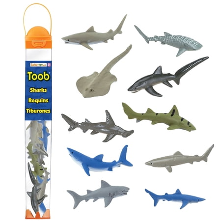 Safari Ltd. Sharks TOOB - 11 Figurines Including Great White, Whale Shark, Tiger, Hammerhead, Mako, and More - Educational Toy Set for Boys, Girls & Kids Toys Ages 3+