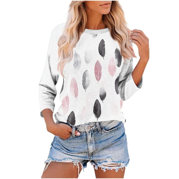 Blmnix Floral Cute Going Out Tops Lounge Womens Trendy Tops Crew Neck Relaxed Long Sleeve Blouses