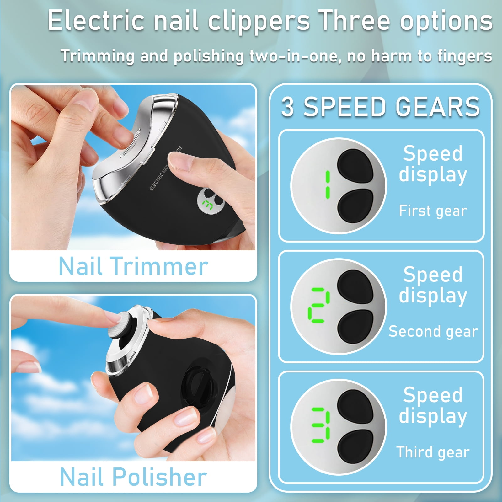 Aorsher 2 In 1 Electric Nail Clippers for Seniors Adult, 3 Speeds Mango Rechargeable Nail Clipper with Led Light and Storage, Low Noise, Smooth Nail Effect, Safe Use