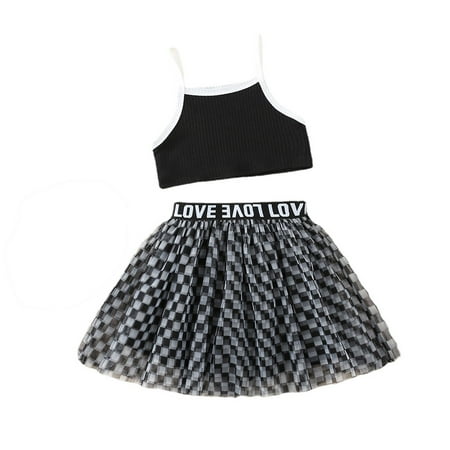 

TAIAOJING Baby Girl Clothes Kids Toddler Baby Spring Summer Patchwork Cotton Sleeveless Vest Tulle Skirts Outfits Clothes 3-4 Years