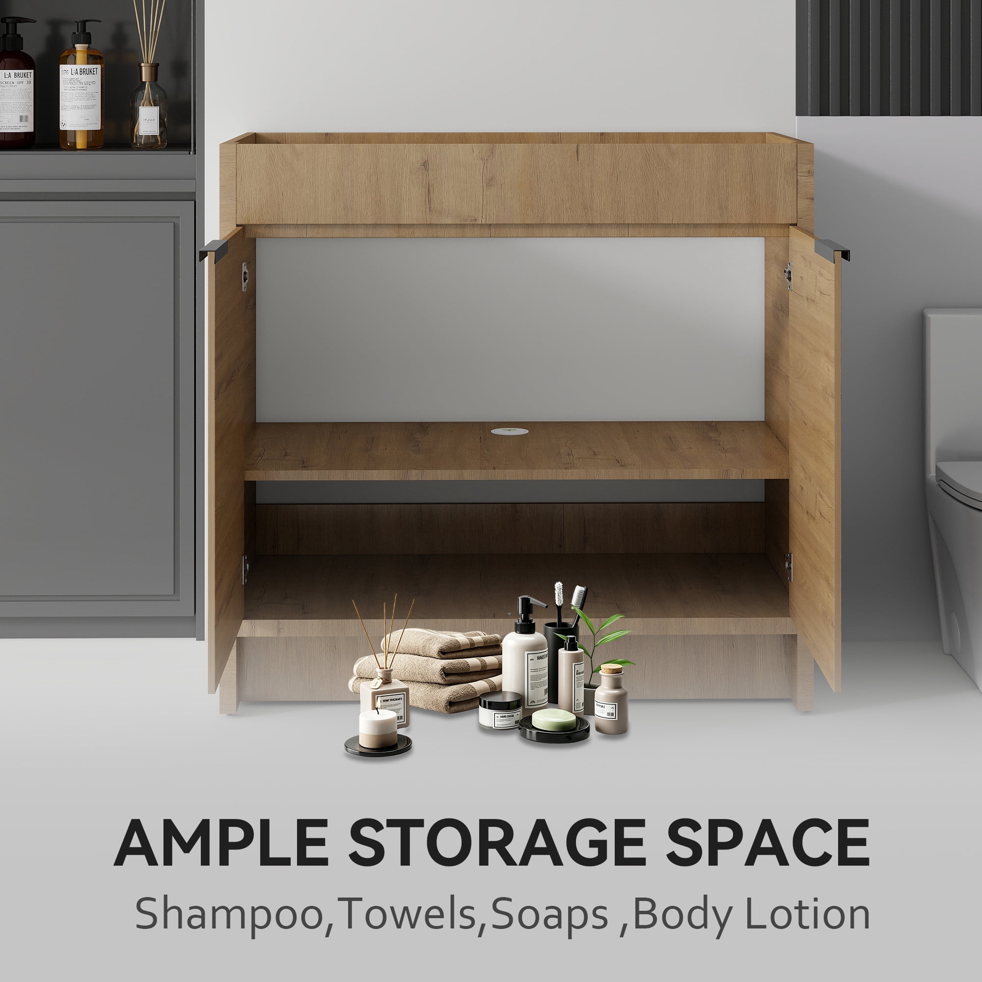 Leumius 30" Freestanding Bathroom Vanity Cabinet with Soft-Close Double Doors,Modern Bathroom Vanity,Spacious Interior Storage,Cabinet Only,Oak