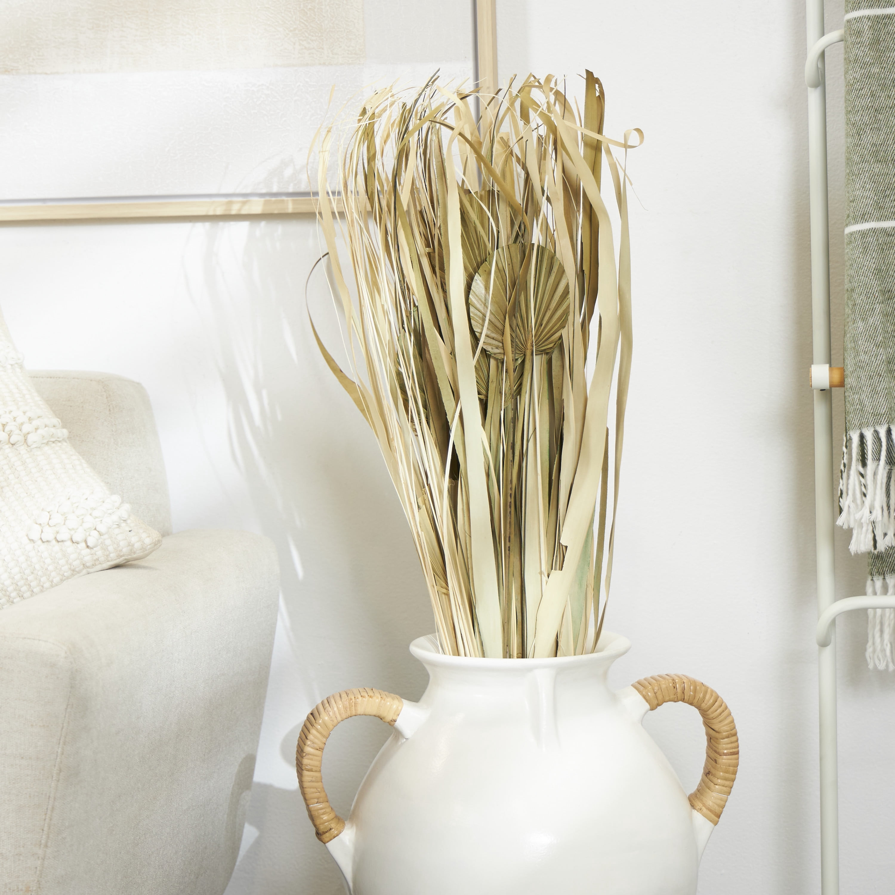 40" Handmade Tall Bouquet Dried Plant Natural Foliage Grass Bouquet with Fan Like Palm Leaves, by DecMode