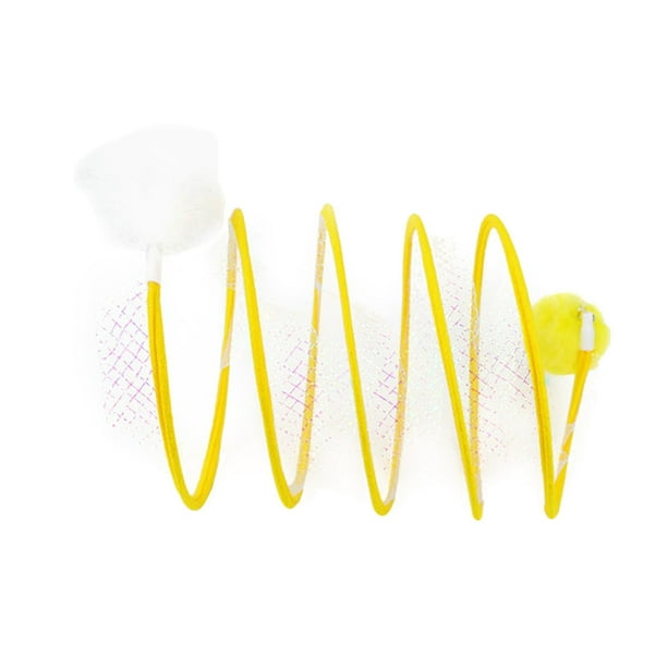 Túnel plegable para gatos de interior, juguete interactivo para mascotas, juguete de resorte para conejos y gatitos Pelota de peluche amarilla S