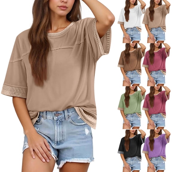 Women's Summer Short Sleeve Crewneck T-Shirt Tops Blouses Tees Oversized Loose Fit Solid Color Basic Casual Daily Wear Vacation Beach Streetwear Fashion Essential Gift for Women