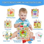 Wooden Activity Cube | Montessori Toys for 1 2 3 Year Old Toddlers | One Year Old 1st First Birthday Gift | Educational Toys for 12+ Months Baby Boys Girls | Bonus Sorting & Stacking Game (Pink)