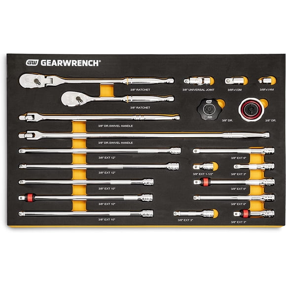 GearWrench 86521 21pc 3/8" 90-Tooth Ratchet & Drive Tool Set with EVA Foam Tray