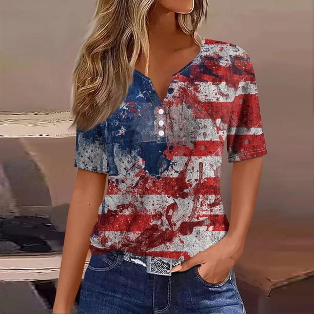 Fiudx Ofertas Flash Del Día Solo En Línea Blusa de Manga Corta Estampada a La Moda para Mujer, Blusas Informales con Cuello Redondo
