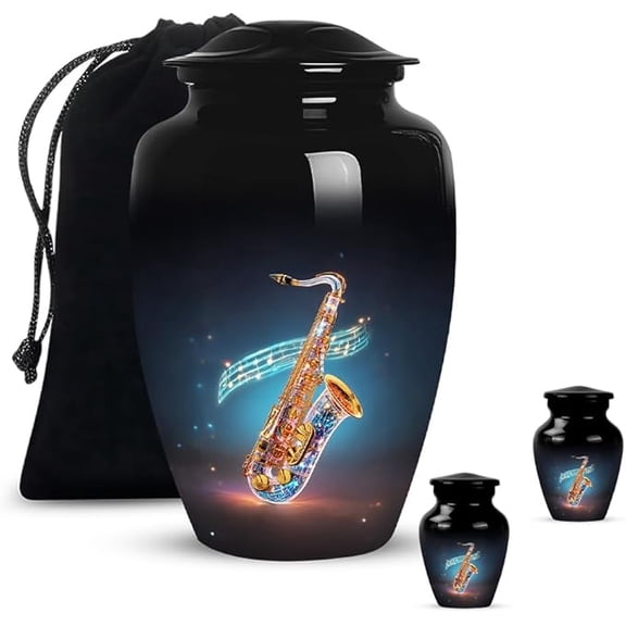 Saxophone Urns For Human, Cremation Urn For Ashes Adult Male, Small Keepsake Funeral Urns For Ashes For Women, Music Theme Urn ( Size 10 Inch 3 Inch, Set Of 2)
