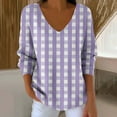 thumbnail image 2 of CHGBMOK Women V Neck Shirts 3/4 Sleeve Loose Summer Tops Tunic Checkered Casual T-Shirt, 2 of 6