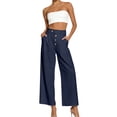 thumbnail image 5 of akafmk Womens High Waist Wide Leg Dress Pants Button Front Pleated Business Casual Pants Stretch Cropped Office Teacher Pants, Size L, 5 of 8
