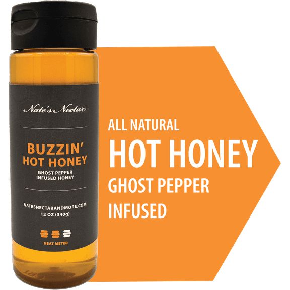 Buzzin' Hot Honey, Ghost Pepper Infused Honey, Nate's Nectar, 12 oz