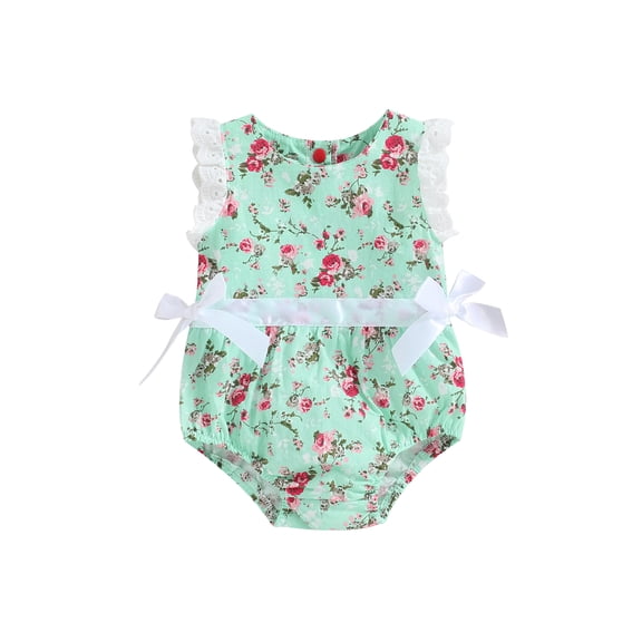 LMLYSoH Newborn Baby Girls Lace Flower Romper Round Neck Button Closure Jumpsuit Summer Clothes
