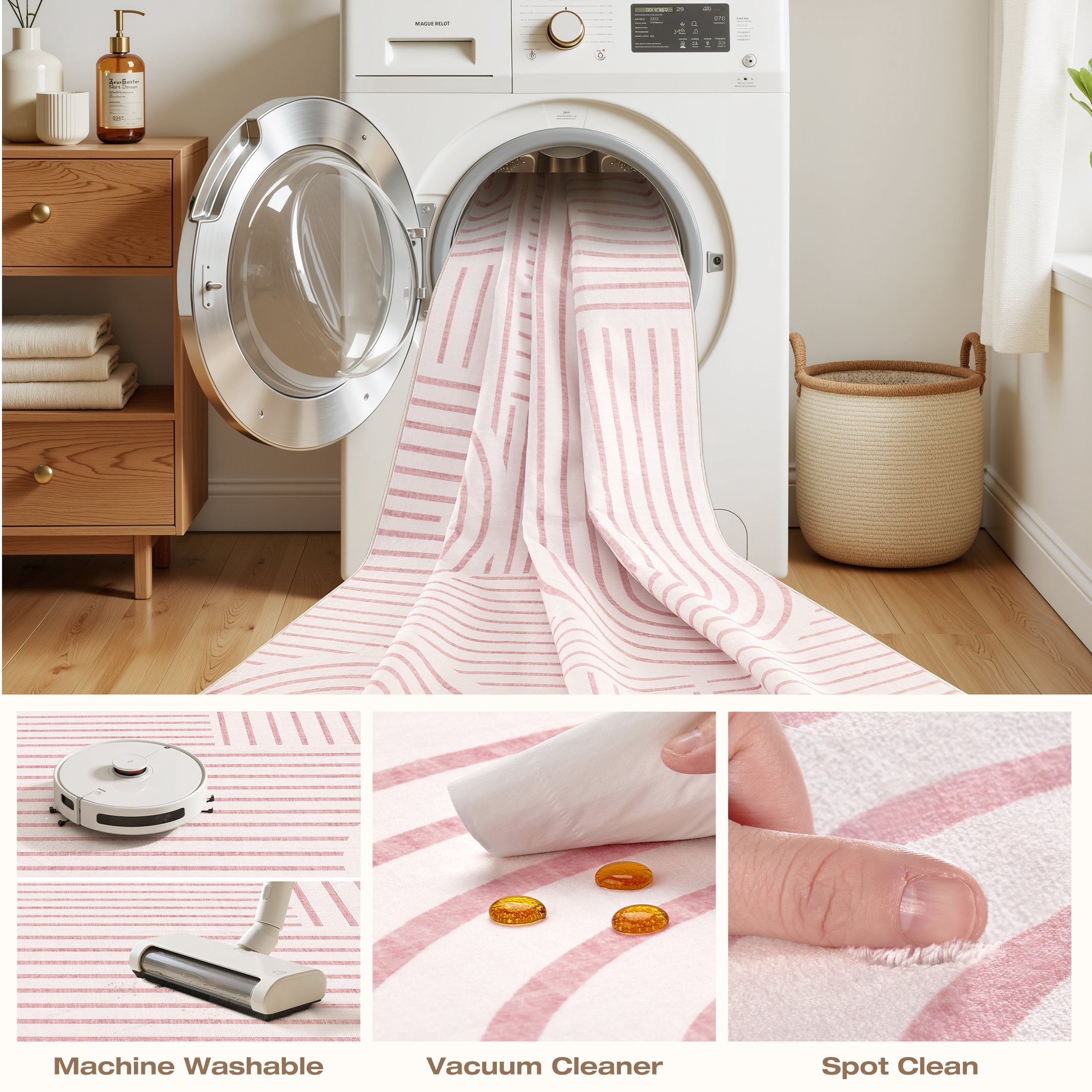 MICGEEK 8'x10'Washable Area Rugs for Living Room, Washable Non-slip Soft Indoor Modern Vintage Rug for Bedroom Dining Room Office Home Decor Carpet,Pink