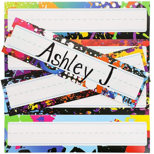 Desk Nameplates 48 Pack Colorful Desktop Reference Name Plates 6 Splash Designs Paper Name s For Teachers Students Desk Labeling 11 5 X 3 0 Inches Walmart Com