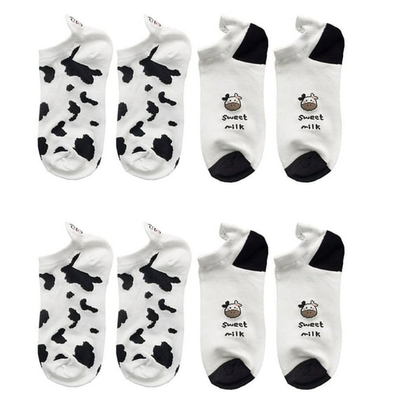 Minkissy Women Cow Socks Cotton 4 Pairs