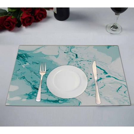 

PKQWTM Turquoise Liquid Acrylic Painting On Canvas Kitchen Dining Table Mats Placemats Size 12x18 Inches Set of 2 Pieces