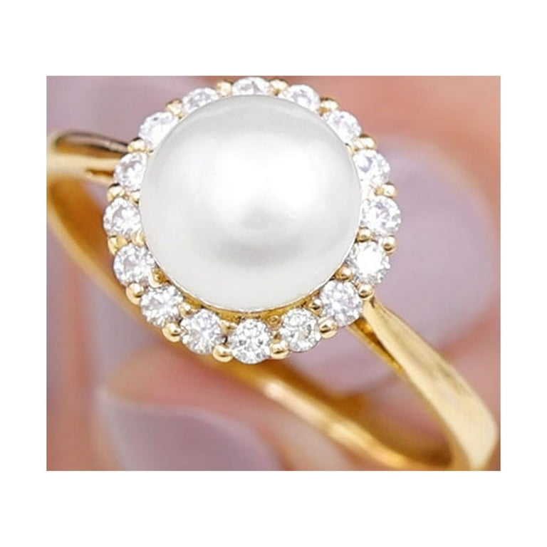 アクセサリー PEARL RING Rosec Jewels Freshwater Pearl Halo Engagement Ring for Diamond - 8