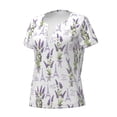 thumbnail image 2 of Goofa Lavender Flowers Pattern Womens Deep V Neck Low Cut Tops Casual Summer Short Sleeve Ribbed Knit T-Shirts-X-Large, 2 of 5