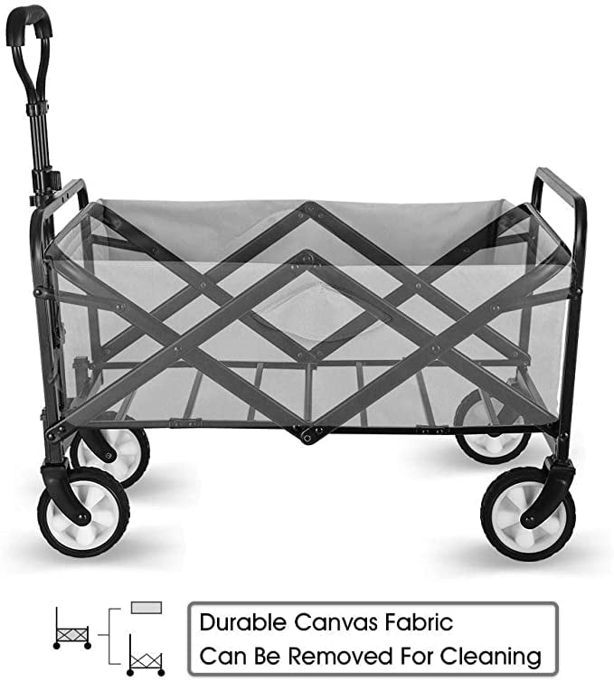 8 Heavy Duty Wheels, Beige Plus+ WHITSUNDAY Collapsible Folding Garden Outdoor Park Utility Wagon Picnic Camping Cart with 8“ Bearing Fat Wheel and Brake Standard Size