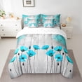 thumbnail image 2 of Homewish Boys Girls Teal Flowers Bedding Comforter Set 7pcs,Abstract Vintage Queen Bedding Sets Super Cozy,Spring Garden Queen Sheet Sets,Microfiber Bedroom Decor,Reversible, 2 of 8