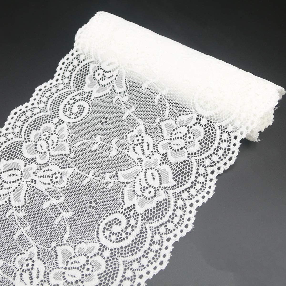 7 Wide White Lace Fabric Sewing Lace Ribbon Trim Elastic Stretchy Lace for  Crafting 5 Yard 