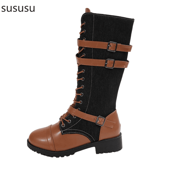 Stylish Women's Mid Calf Leather Suede Winter Booties Featuring Lace Up Design And Comfortable Ankle Support For Everyday Wear