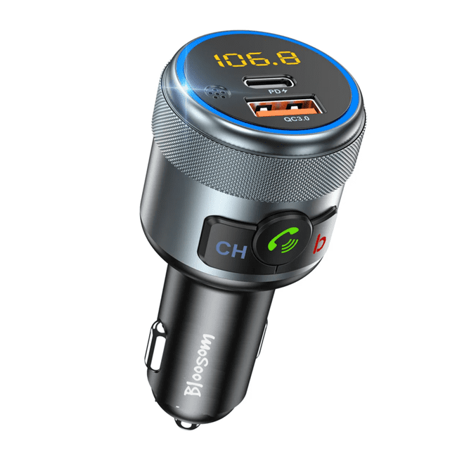 Transmisor Bloosom Fm Bluetooth 5 Carga Rápida Qc3 Manos Libres Auto Negro