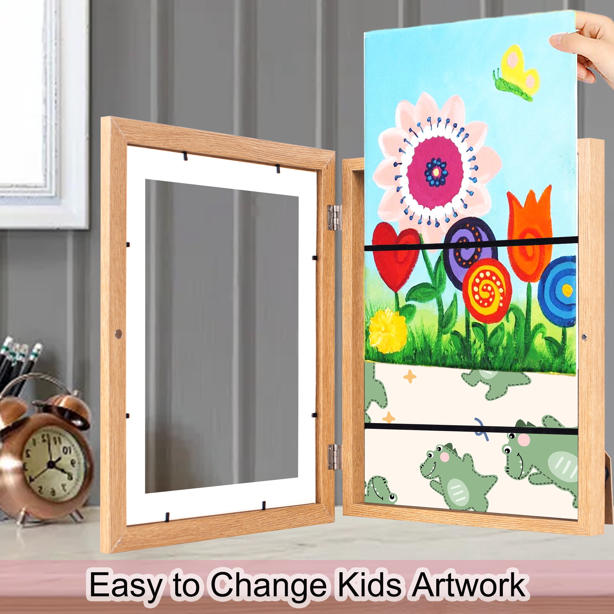 Kids Art Frames Front Opening Changeable Sets of 2 Wood 8.5X11" Artwork Frames for Kids Drawings Storage Frames Children Art Projects Schoolwork Crafts Hanging Art Displays