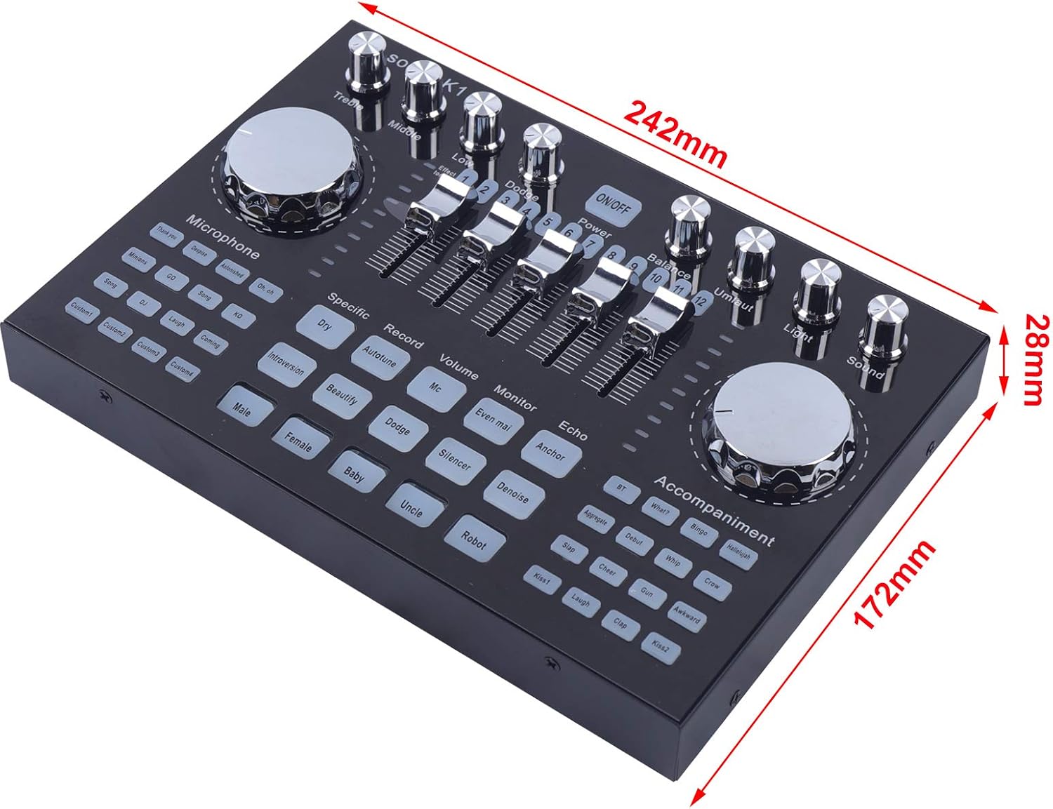 Miumaeov K1 Portable USB Audio Mixer with Bluetooth Dual Phone Live Support DSP Sound Card for Streaming Podcasting and Recording