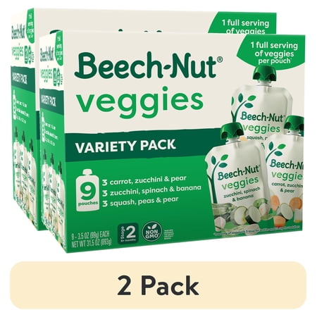 (2 pack) Beech-Nut Veggies Stage 2 Baby Food Variety Pack, 3.5 oz Pouch (9 Pack)