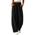 thumbnail image 2 of TEAJOPSUU Womens Casual Pleated Wide Leg Pants with Pockets Flowy High Waisted Elastic Palazzo Pants Comfy Soft Solid Color Trouses Black, 2 of 8