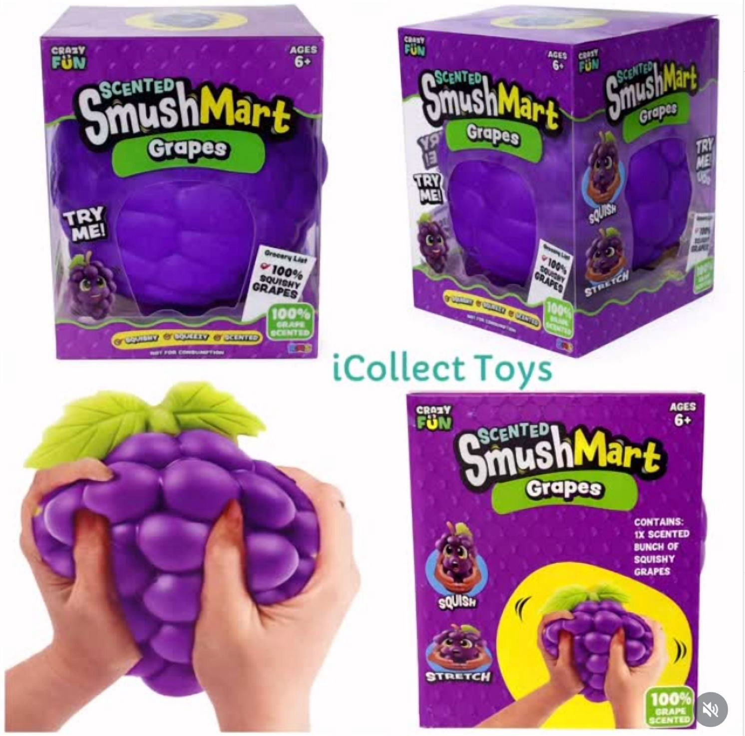 Smush Mart Scented Grapes Squishy Toys,Soft Sensory Stress Relief Tools for Teens and Adults - Fun Novelty Gift for Holiday Festivals