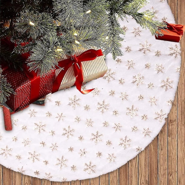 Falda para árbol de Navidad, falda para árbol de piel sintética de lujo blanca y plateada de 36 pulgadas con copos de nieve Falda para árbol de felpa gruesa súper suave (si