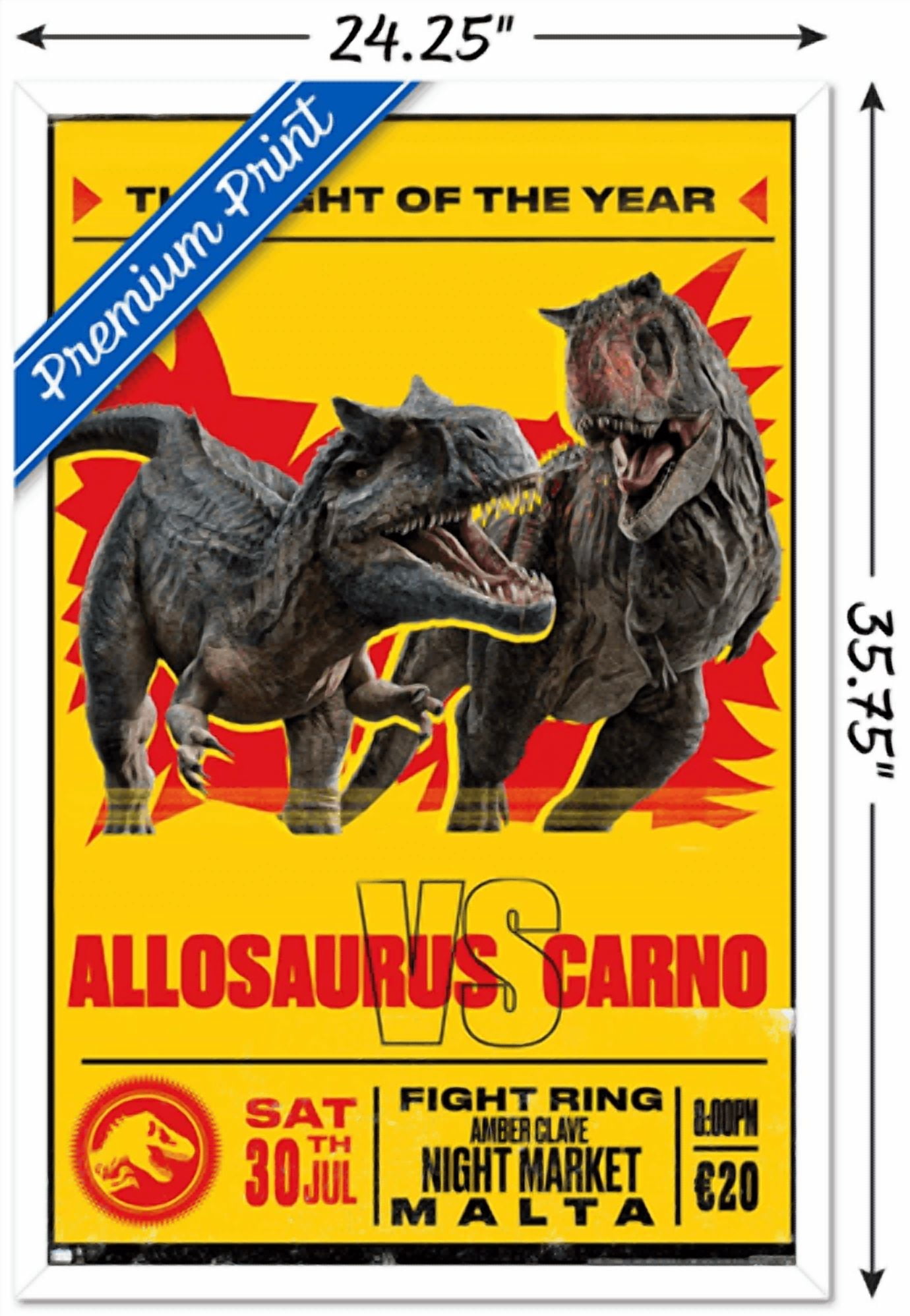 Jurassic World: Dominion - Allosaurus Vs Carno Wall Poster, 22.375" x 34" Framed